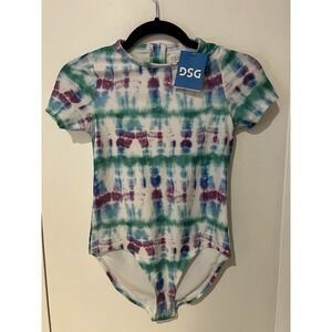 DSG Girls Large Short Sleeve One Piece Swimsuit Tide Dye Multi UV Protection NWT